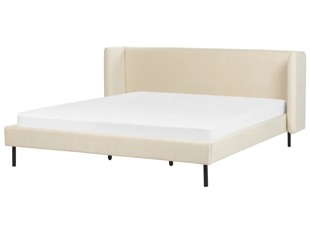 Bed Velvet ARETTE 180 x 200 cm (EU Super King) Light Beige