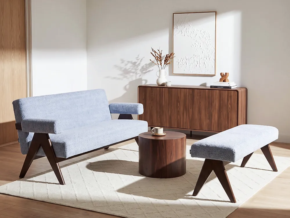 Sofa 2 Seater TAMRE Chenille Light Blue/ Dark Brown_1183223
