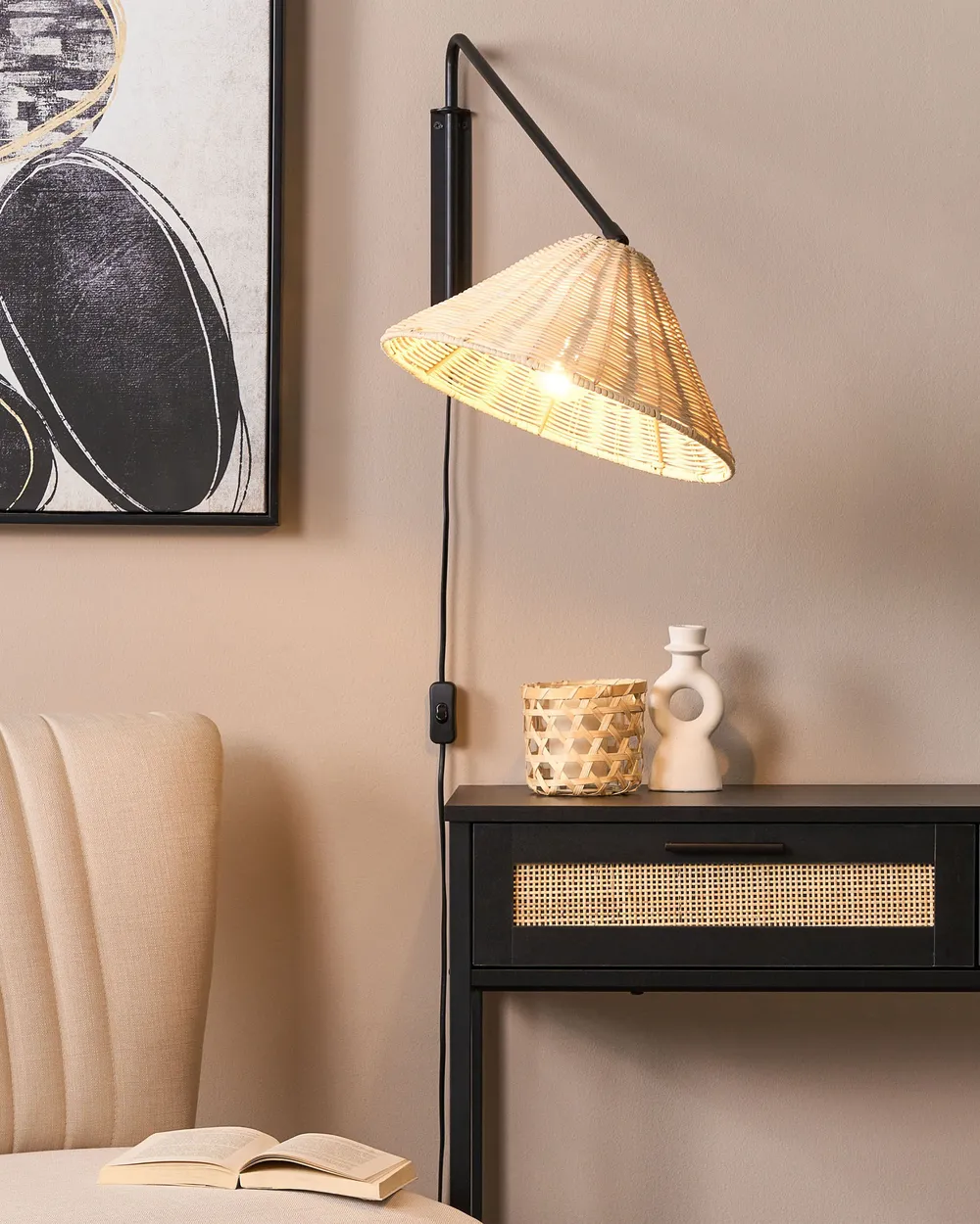 Wall Lamp PALENA Adjustable Rattan Natural