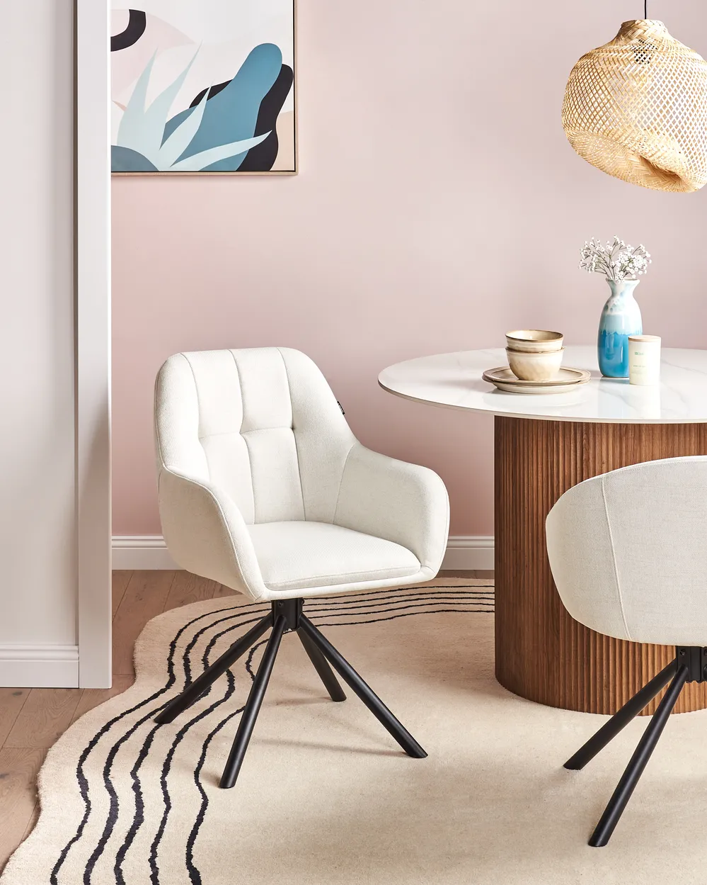 Dining Chair Swivel UBLY Fabric Off-White
