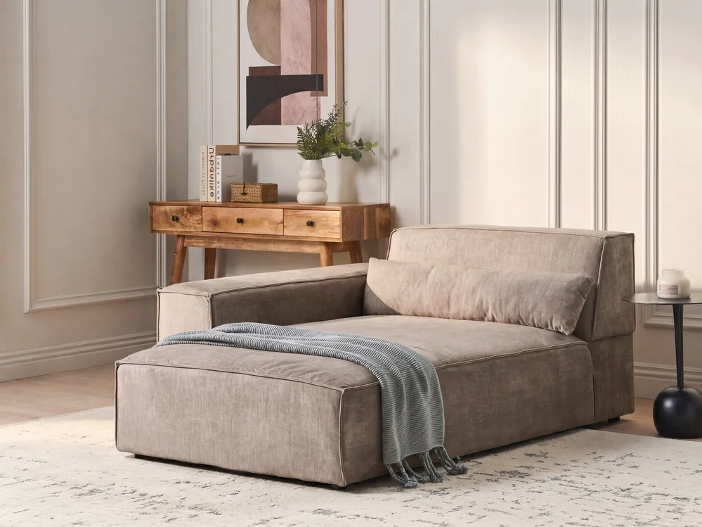 Right-Hand Chaise Longue HELLNAR Fabric Light Brown