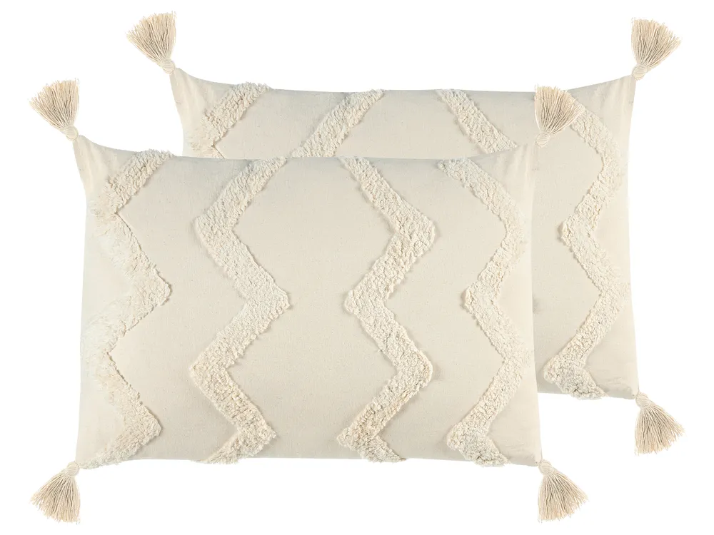Set med 2 prydnadskuddar CERINTHE 40 x 60 cm Bomull Ljusbeige Chevrontryck
