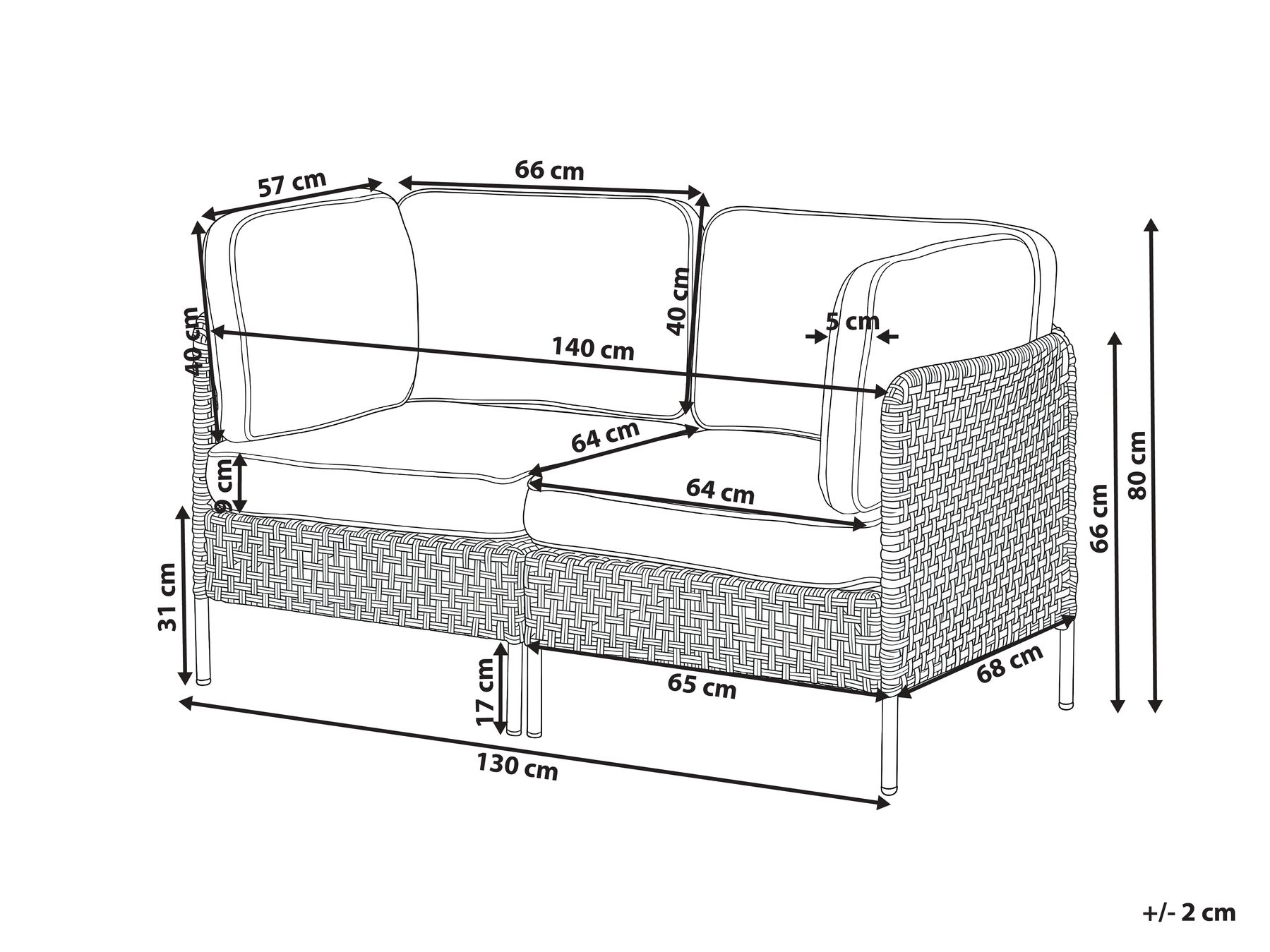 Garden Sofa 2 Seater OMEGANA PE Rattan Light Beige_1040494