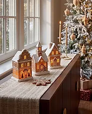 Set med 3 juldekorationer LED RIMPI 21/25/26 cm Hus Brun_1175130