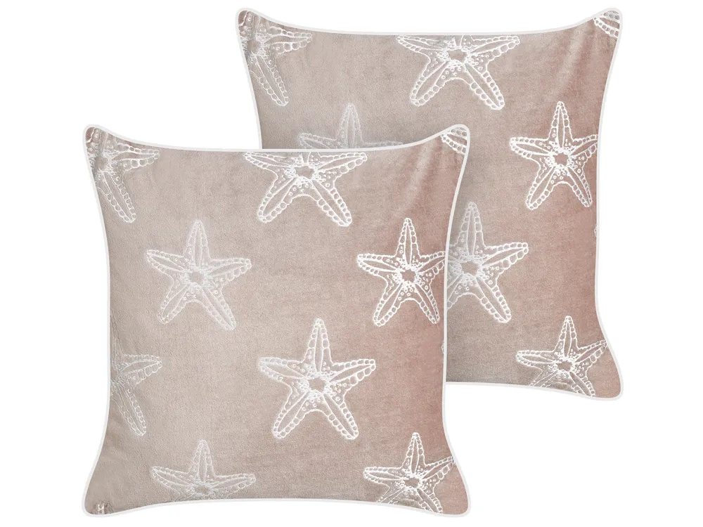 Set med 2 prydnadskuddar CERAMIUM 45 x 45 cm Sammet Pastellrosa Blommigt tryck