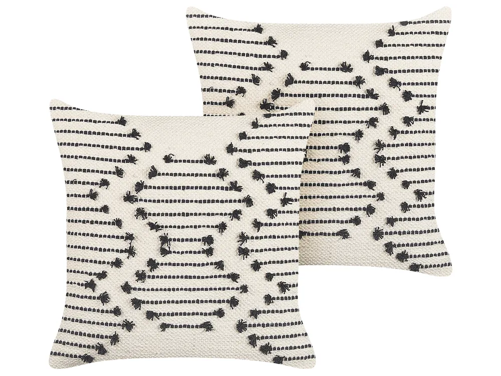 Set med 2 prydnadskuddar MYRTUS 45 x 45 cm Bomull Beige Geometriskt tryck