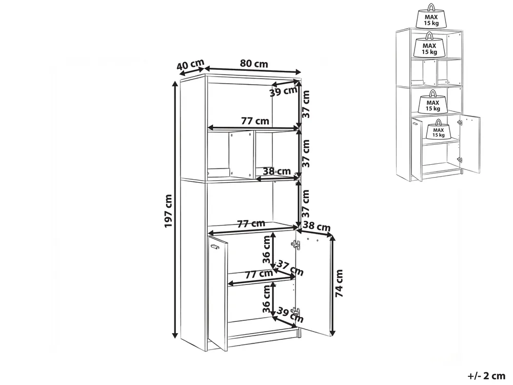 2 Door Bookcase ZEHNA Light Brown/ White_1033368