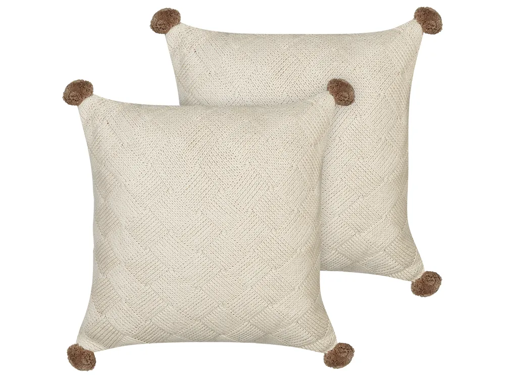 Set of 2 Decorative Cushions OBERONIA 45 x 45 cm Cotton Beige Solid