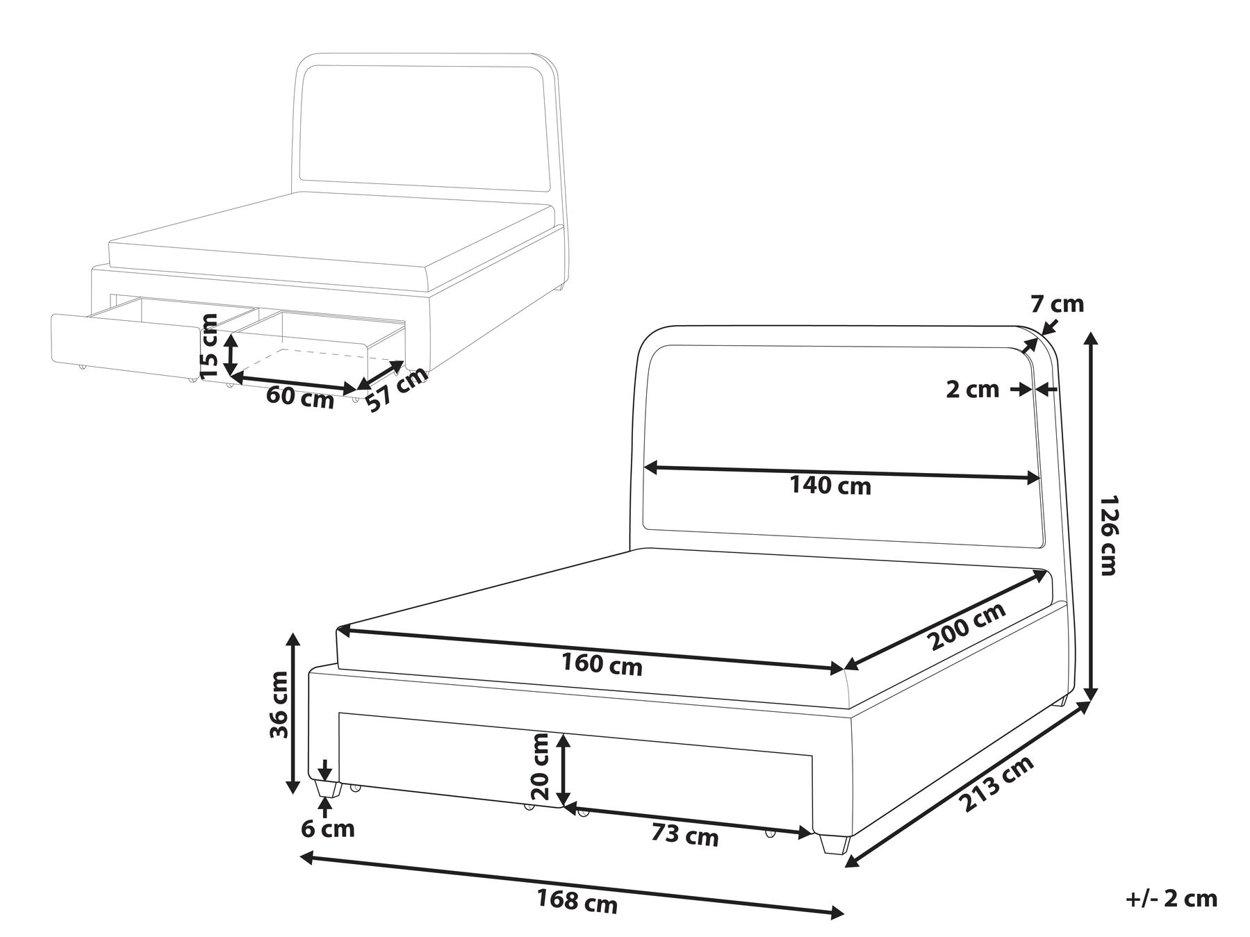 Bed with Storage Drawers SARDENT Boucle Off-White 160 x 200 cm (EU King Size)_1009196