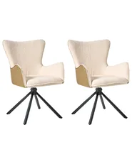 Set of 2 Dining Chairs Swivel NOVI Boucle Light Beige_1022398