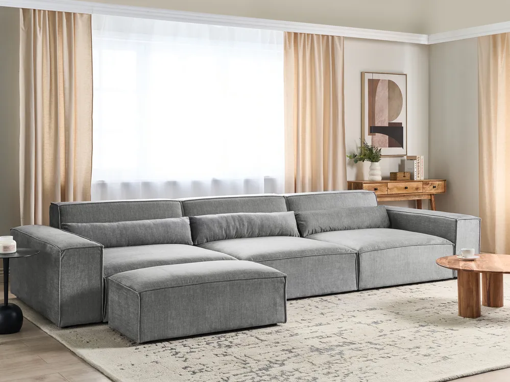 Modular Sofa 3 Seater HELLNAR with Ottoman Fabric Grey