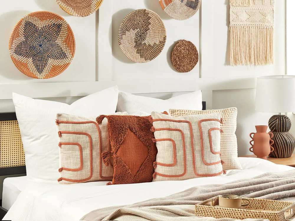 Throw Cushion PLEIONE 45 x 45 cm Cotton Coral Abstract Pattern