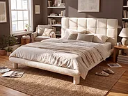 Säng med lamellram Bouclé CRESSAT 160 x 200 cm Off-White_1150974