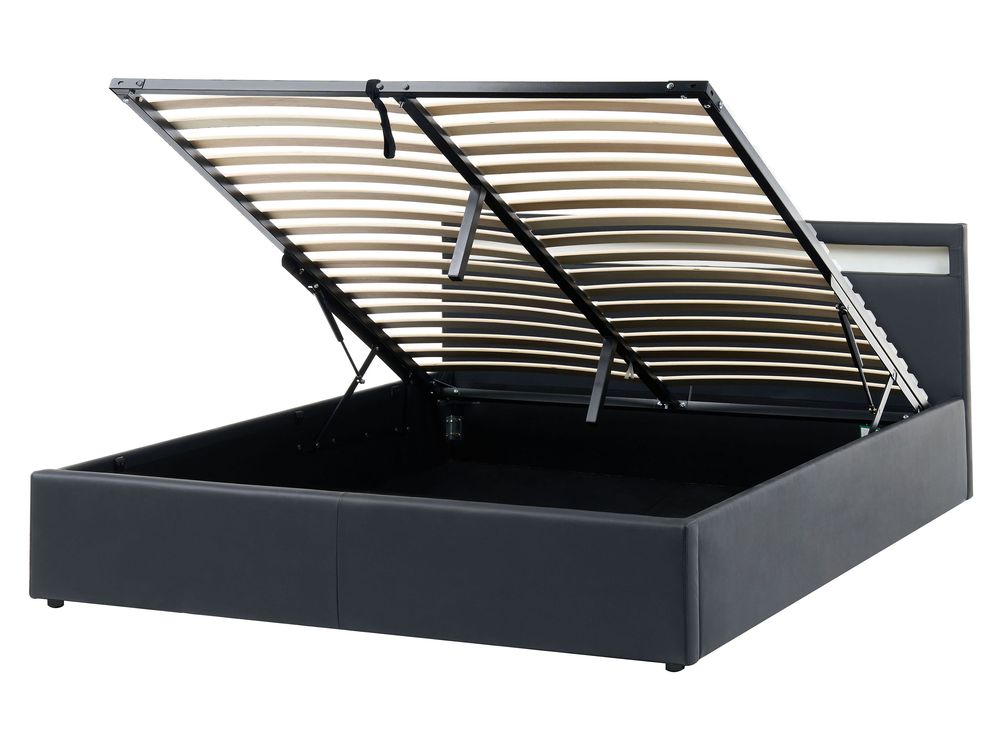 Ottoman Bed with LED ARMELLE Faux Leather Black 160 x 200 cm (EU King Size)