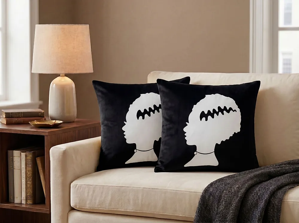 Throw Cushion MANDEVILLA 45 x 45 cm Velvet Black Abstract Pattern_1178313