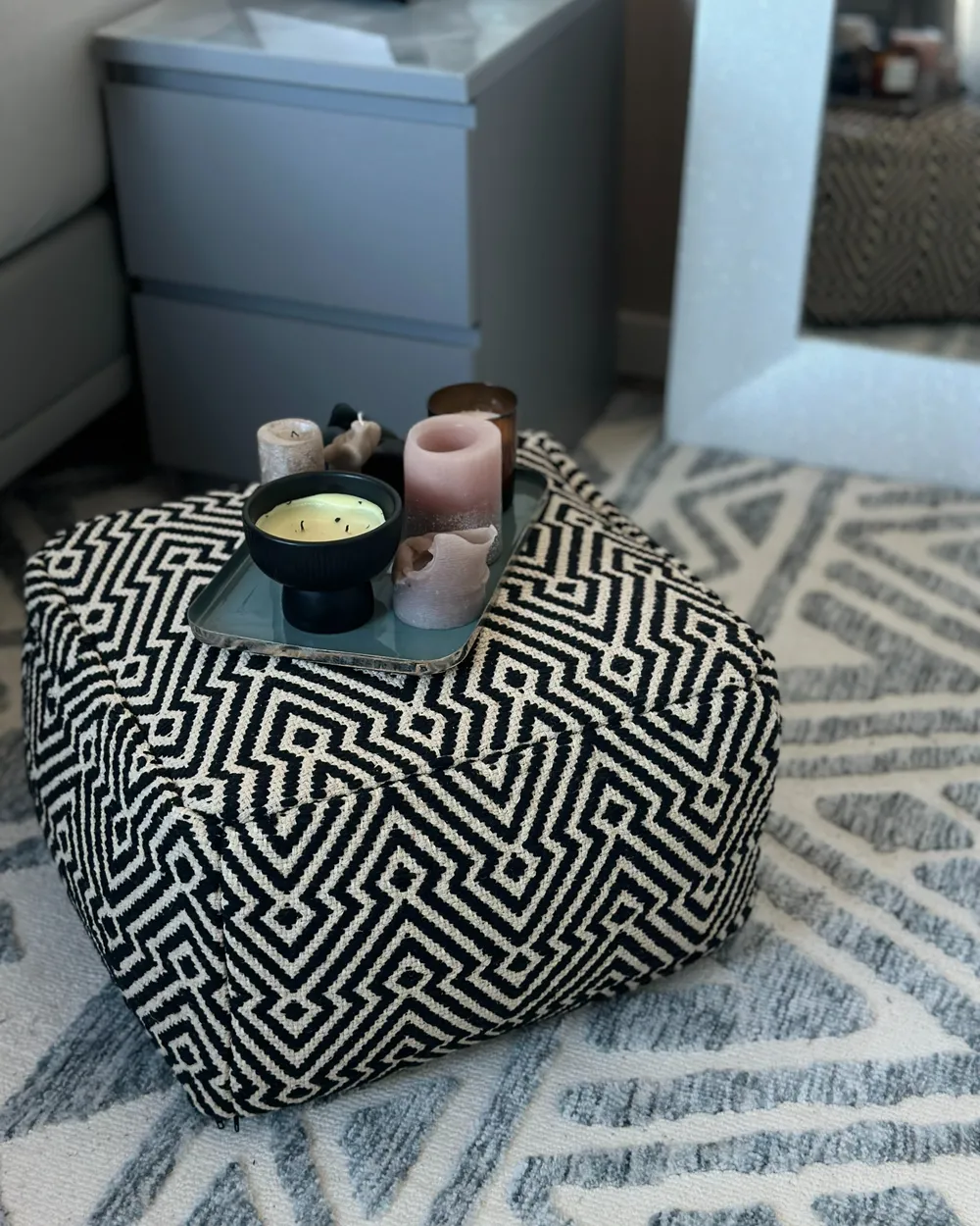 Sittpuff LONGMONT Bomull Svart/ Vit_986759