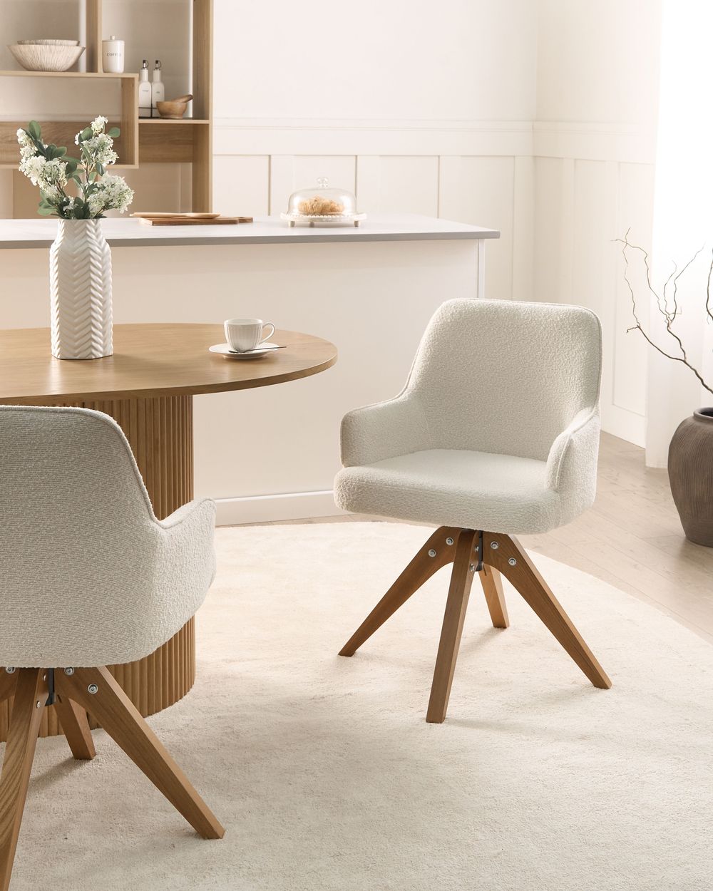 Sett med 2 spisestoler SYLVANIA Bouclé Off white