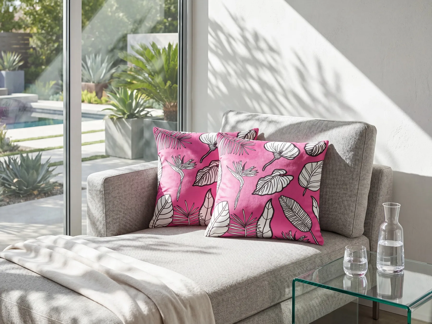 Set med 2 prydnadskuddar MALVA 45 x 45 cm Sammet Rosa Blommigt tryck_915745