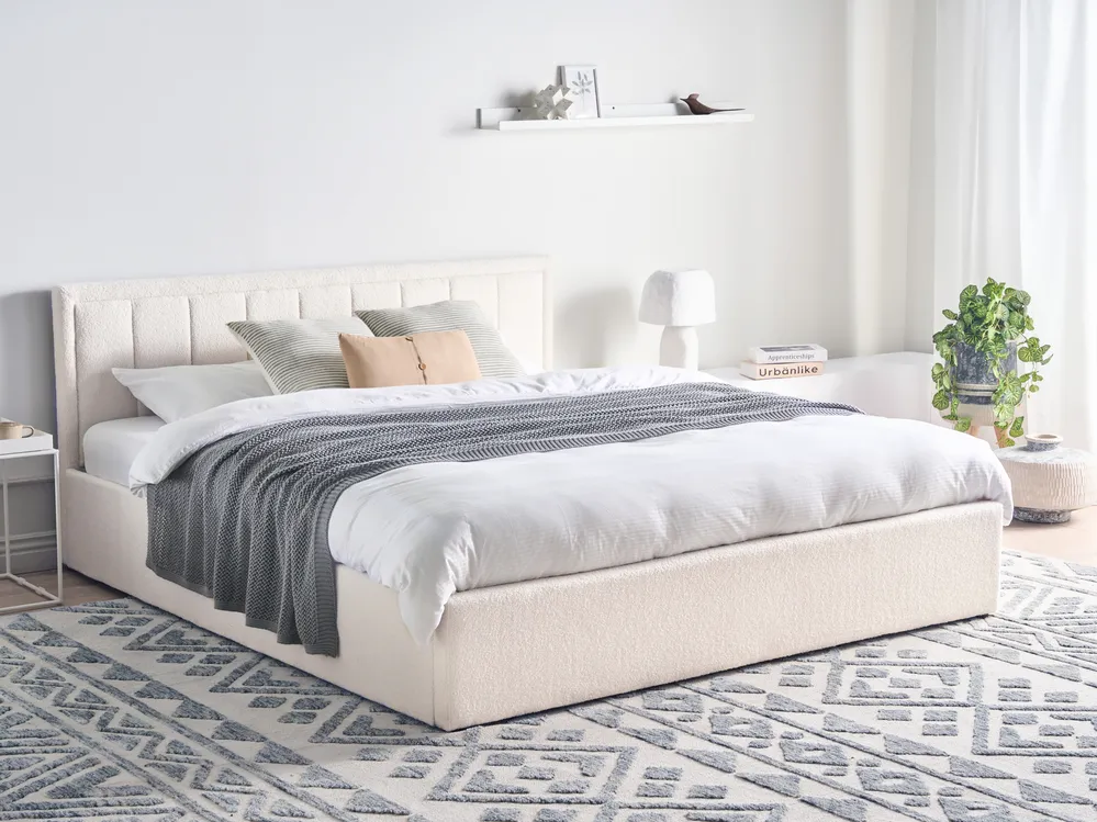 Ottoman Bed MONTLAUR Boucle White 180 x 200 cm (EU Super King)