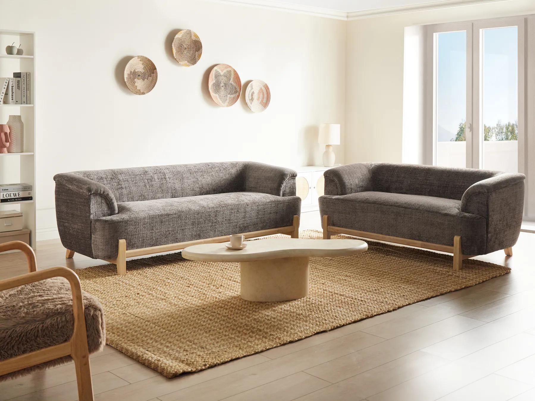 Living Room Set 5 Seater ALNOR Chenille Brown_1019075