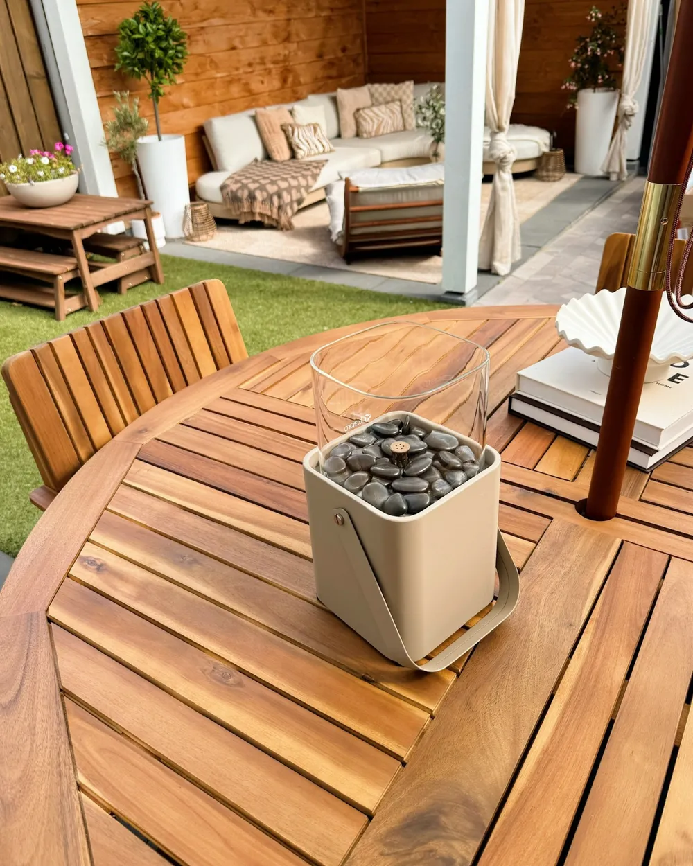 Garden Dining Set 6 Seater AGELLO with Parasol (12 Options) Acacia Wood Brown_1018165