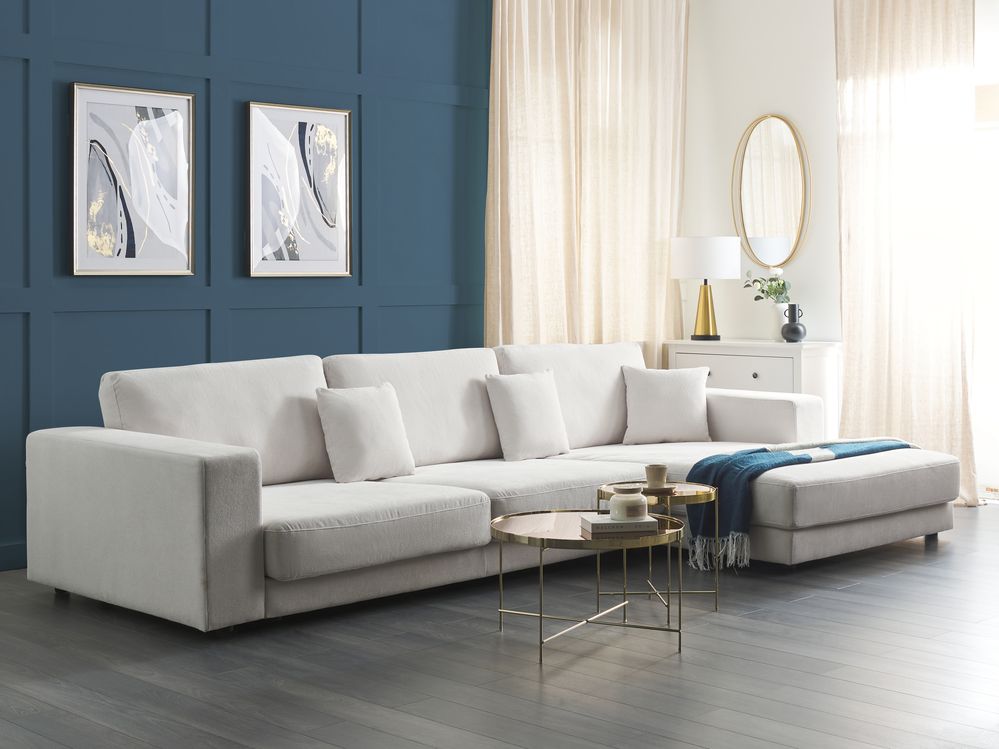Corner Sofa 5 Seater LOFOTEN Fabric Off-White Left Hand