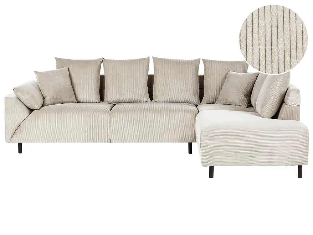 Corner Sofa 4 Seater LUNNER Corduroy Beige Left Hand