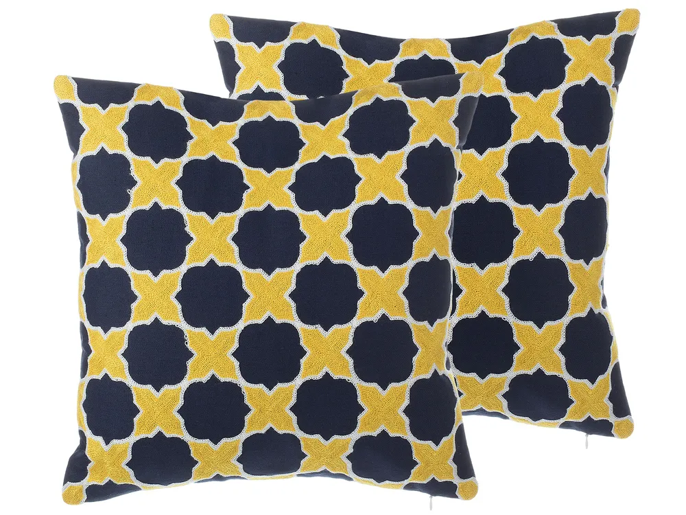 Set of 2 Decorative Cushions MUSCARI 45 x 45 cm Cotton Yellow Blue Ikat