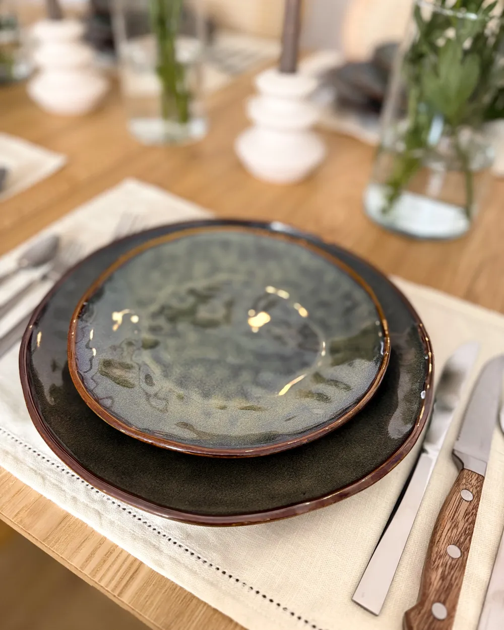 Set of 8 Side Plates THYME Stoneware Dark Green_1052625