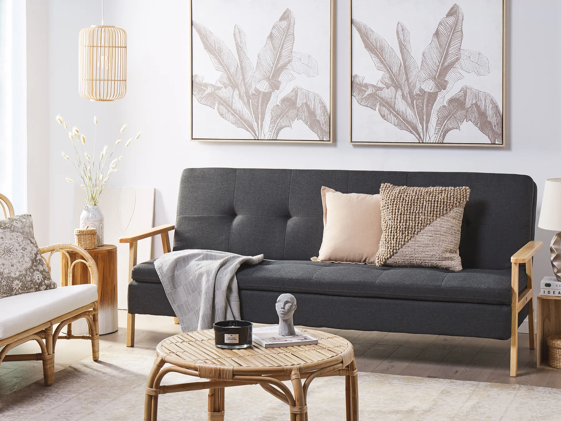 Sofa Bed 3 Seater TJORN Fabric Dark Grey_813478