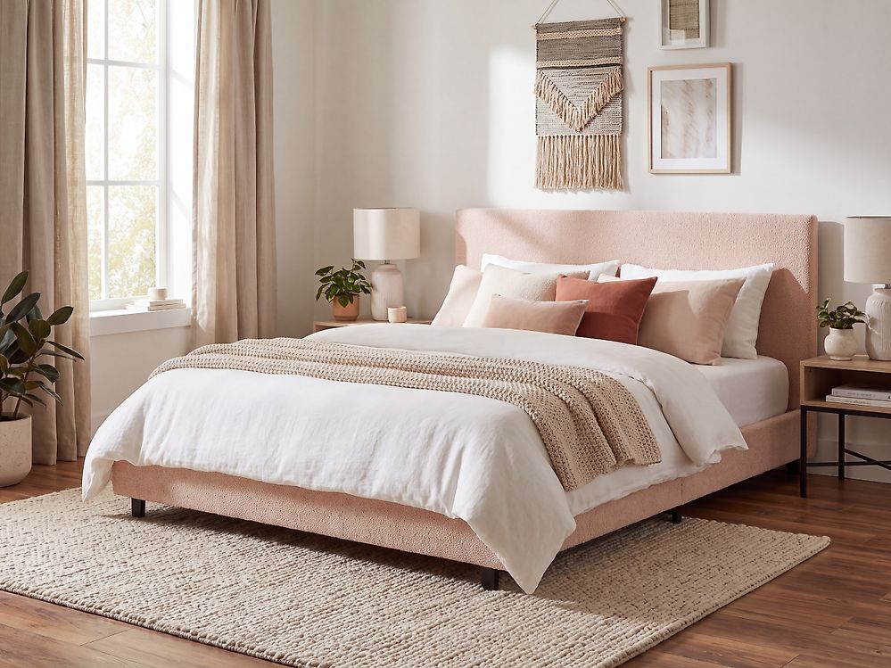 Säng med lamellram Bouclé ALBI 160 x 200 cm Beige
