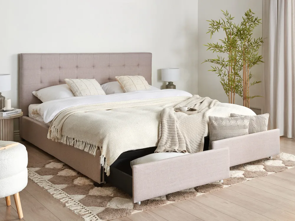 Bed with Storage Drawers LA ROCHELLE Fabric Light Grey 180 x 200 cm (EU Super King)