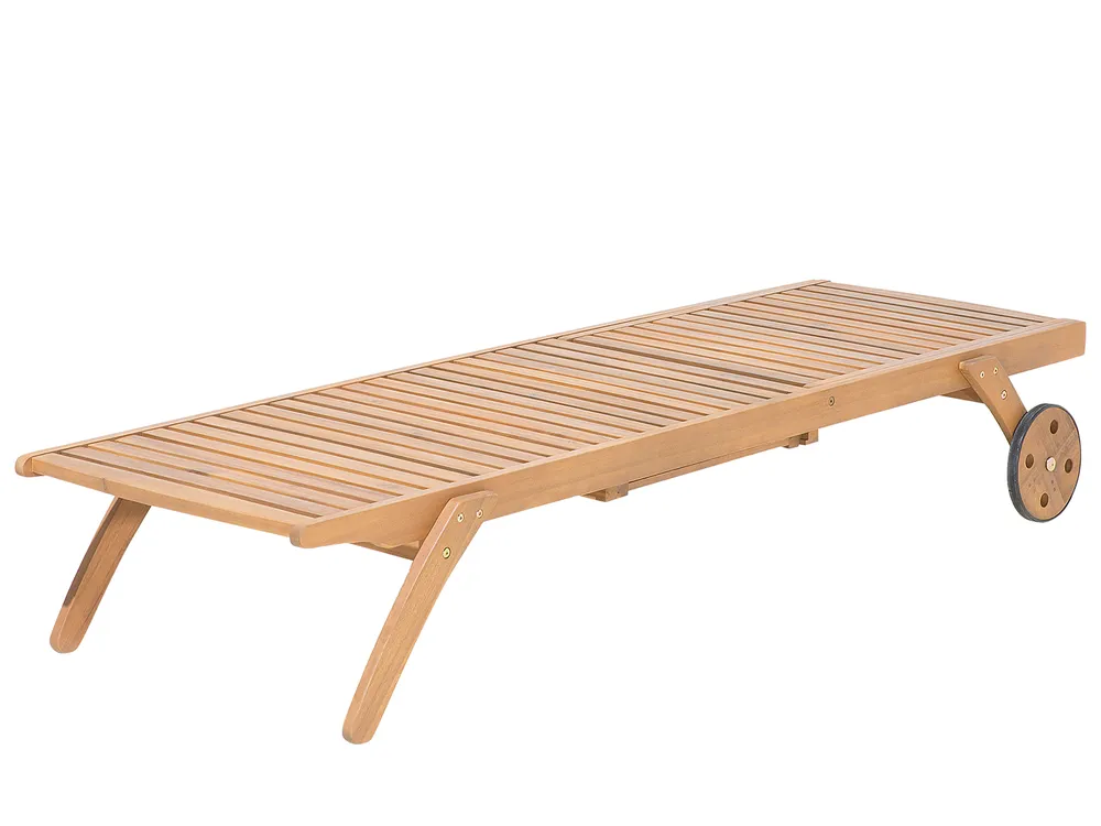 Sun Lounger CESANA Reclining Acacia Wood Light Brown_691173