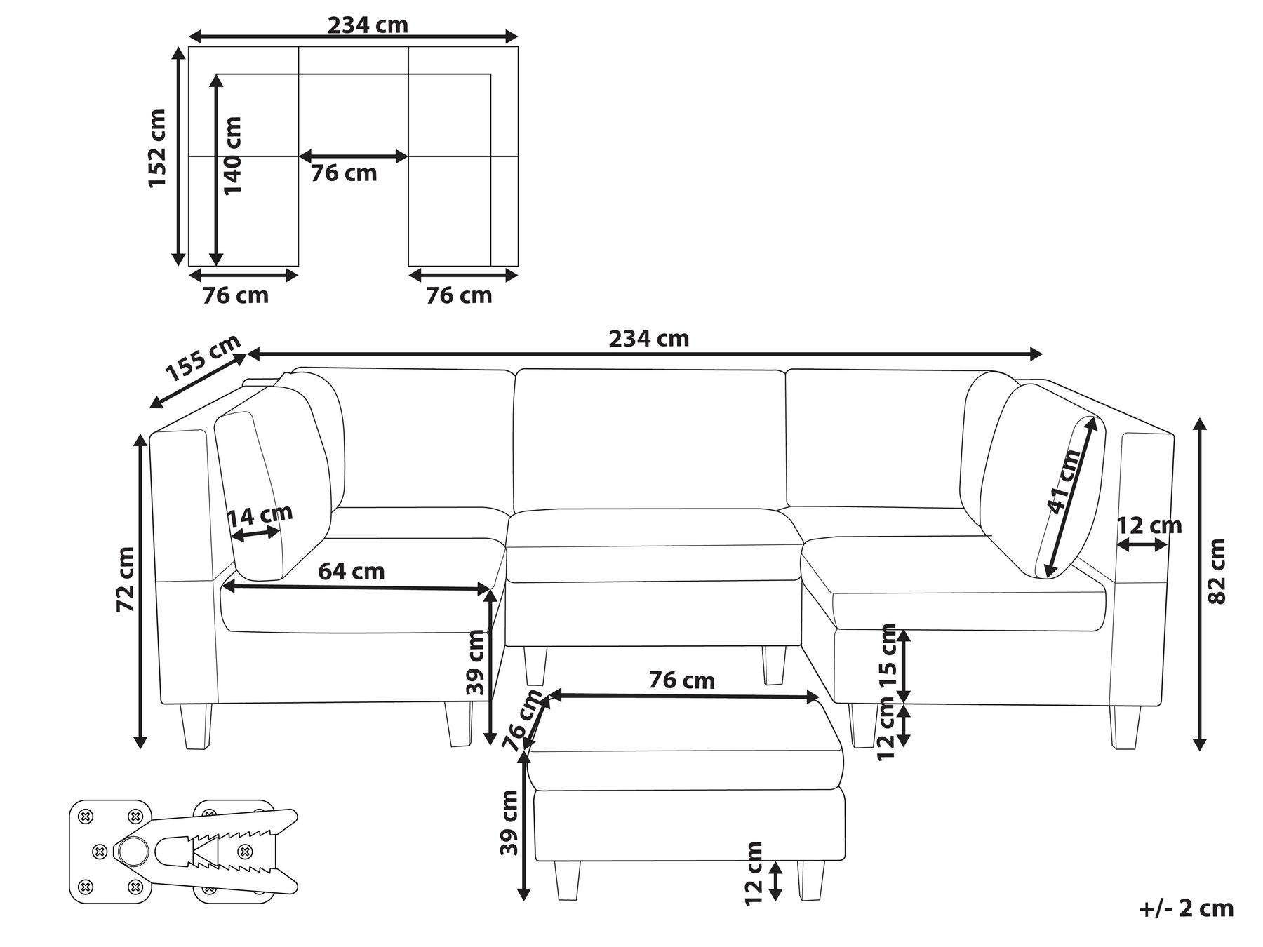Modulär U-formad soffa 5-sits UNSTAD med fotpall Mörkgrå_893557
