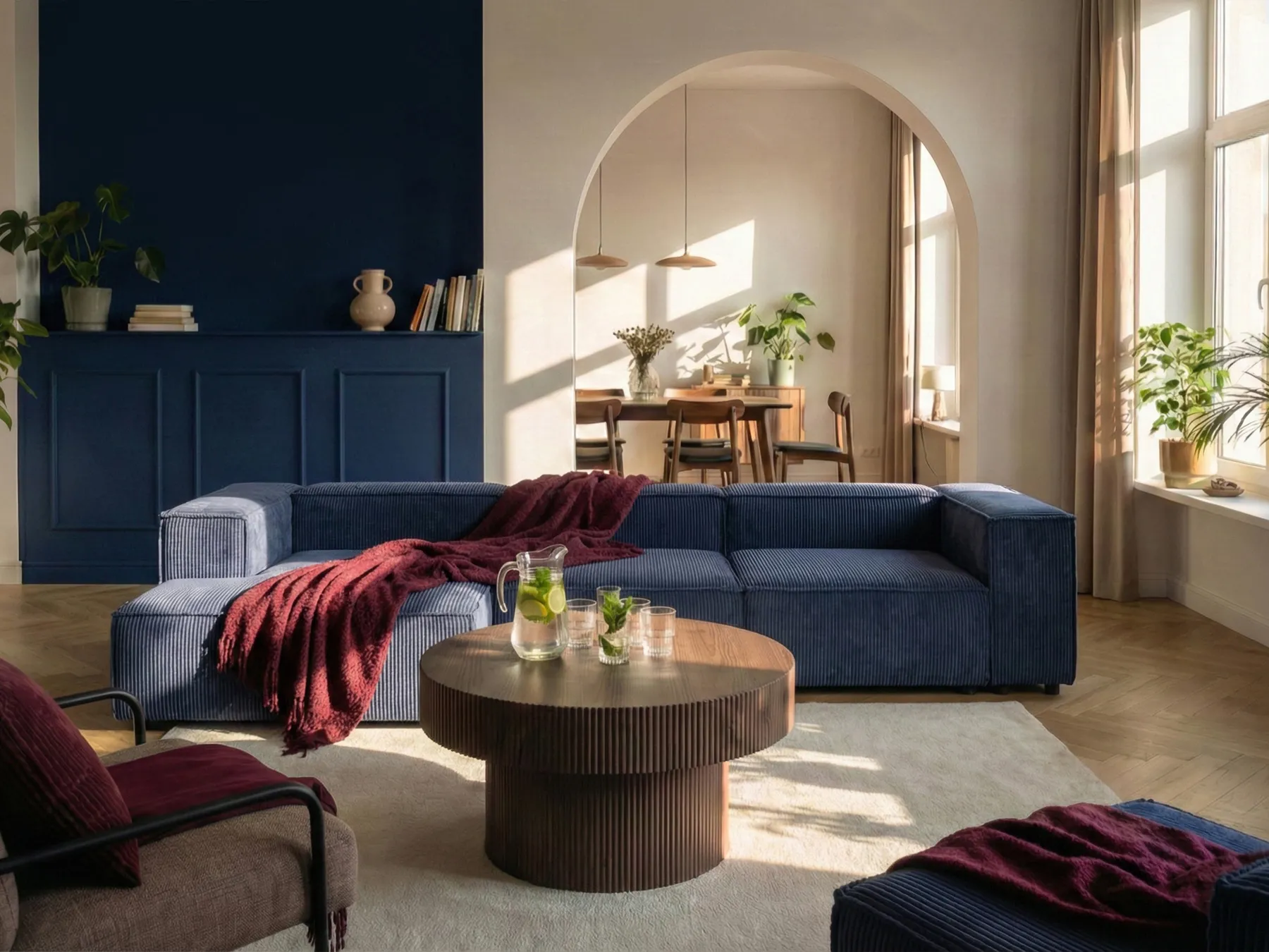 Modular Corner Sofa 4 Seater ARDAL Corduroy Dark Blue Right Hand_1048743