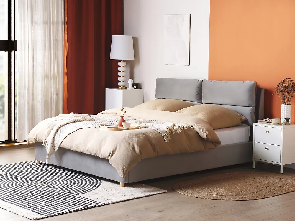 Ottoman Bed BATILLY Velvet Light Grey 160 x 200 cm (EU King Size)_1175144