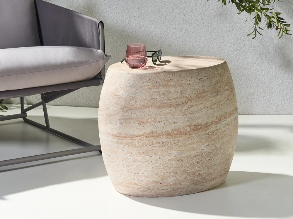 Side Table RICADI 40 cm 58 cm Travertine Effect