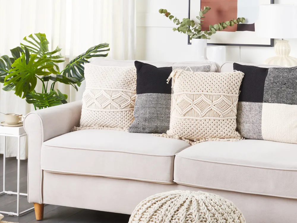 Set of 2 Decorative Cushions YORTAN 45 x 45 cm Cotton Light Beige Geometric Pattern