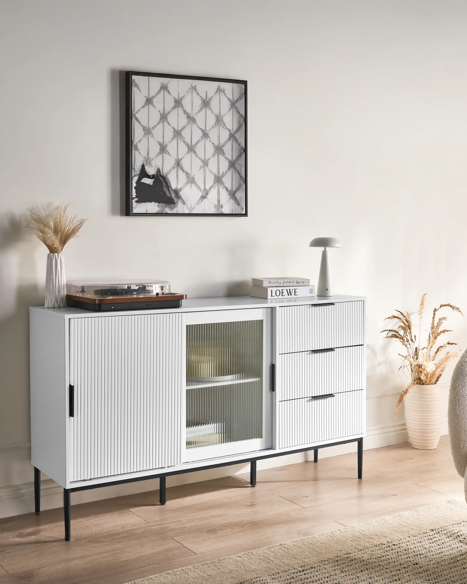 Glass Display Sideboard LEDUC White_1025034
