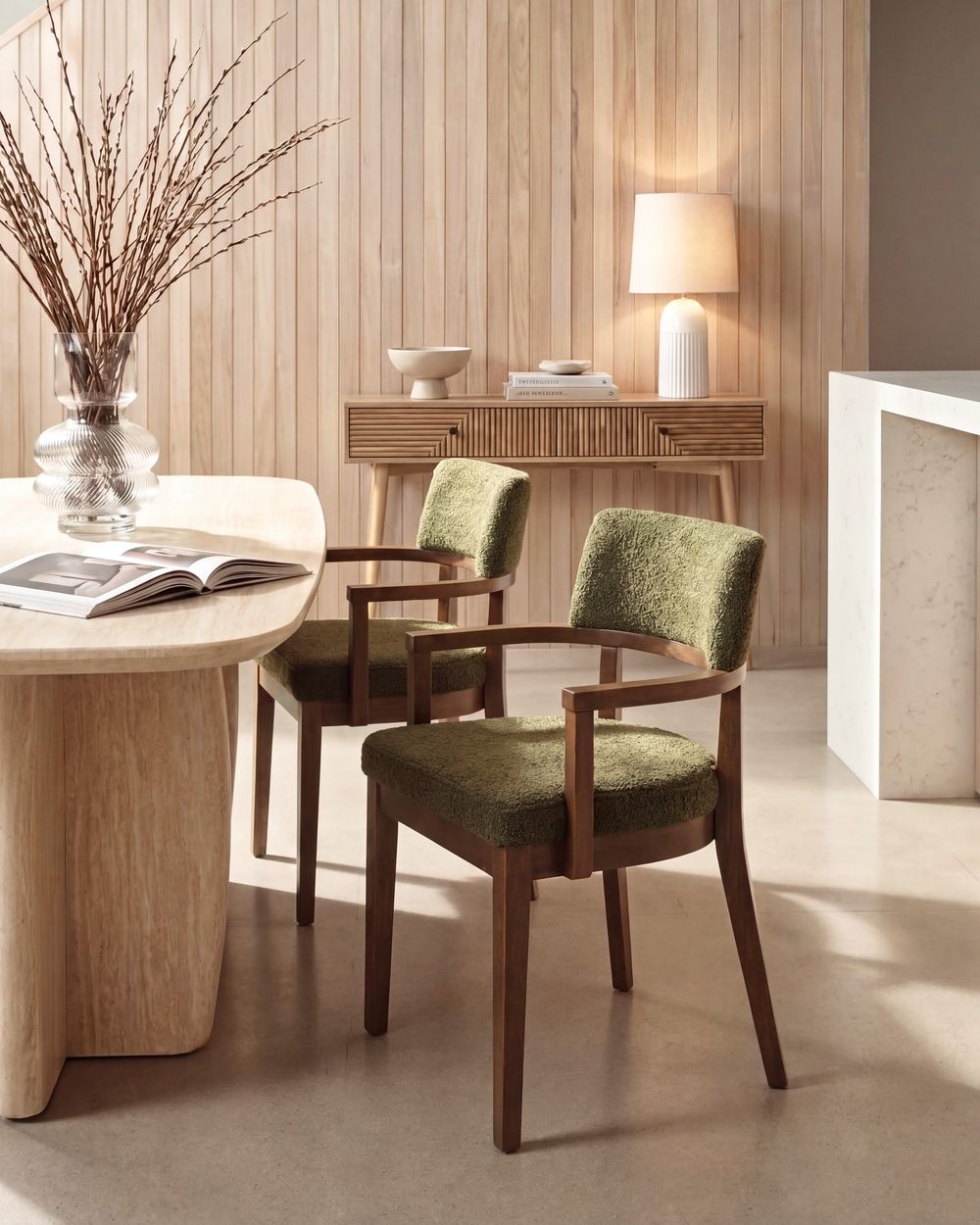 Set of 2 Dining Chairs DALBO Boucle Brown/ Green