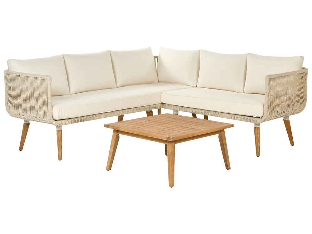 Garden Corner Sofa with Table 5 Seater ALCAMO Acacia Wood Light Beige Left Hand