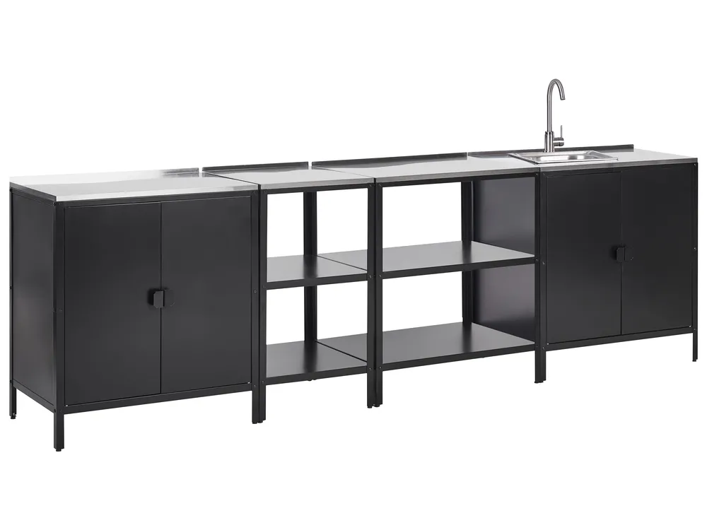 4 Piece Outdoor Kitchen Set with Sink VILAMA Black Metal