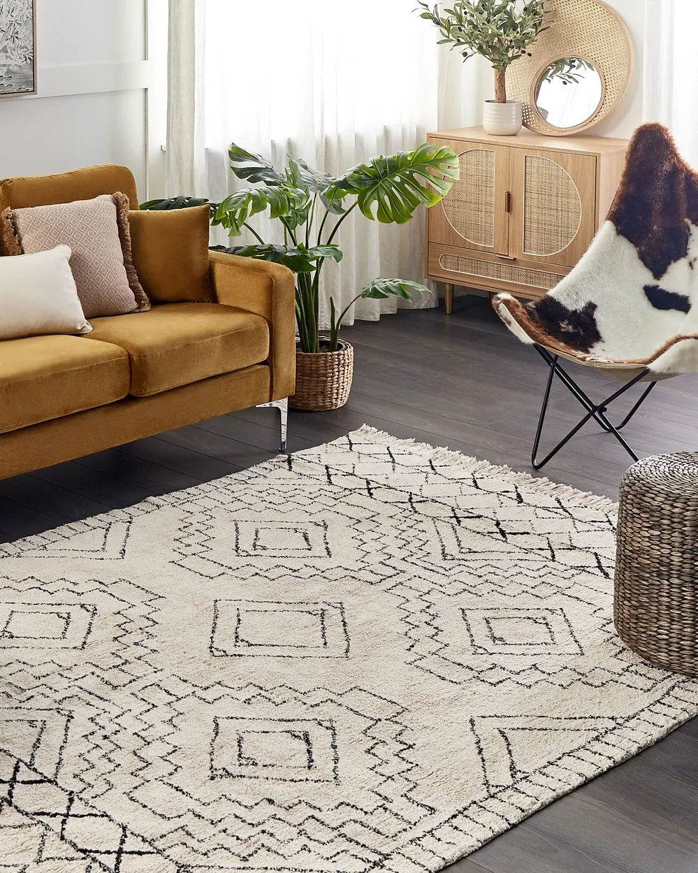 Rug ZEYNE Beige 140 x 200 cm Cotton
