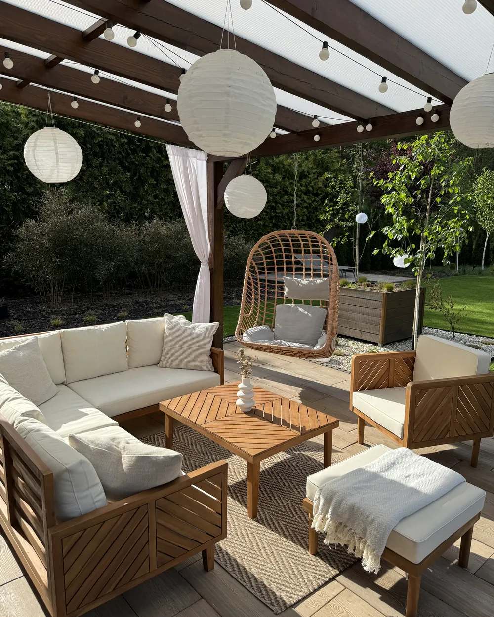 Garden Armchair with Ottoman BARATTI Acacia Wood Brown_923058