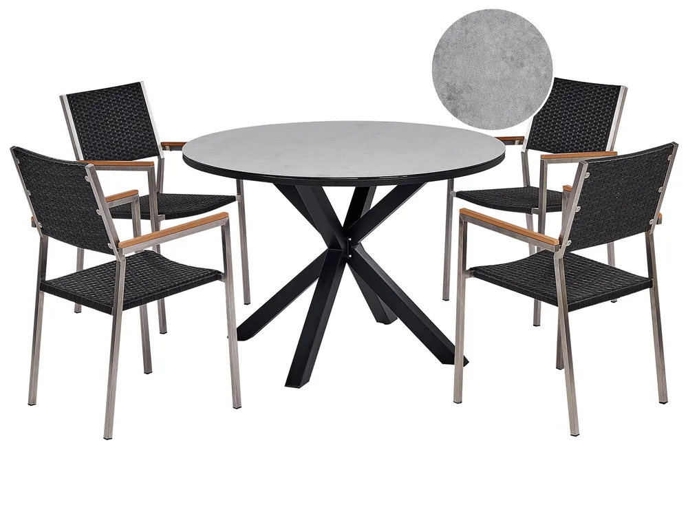 Garden Dining Set 4 Seater MALETTO/GROSSETO PE Rattan Marble Effect Grey/ Black
