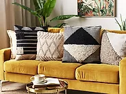 Set of 2 Decorative Cushions KHORA 50 x 50 cm Cotton Black Geometric Pattern_1179841