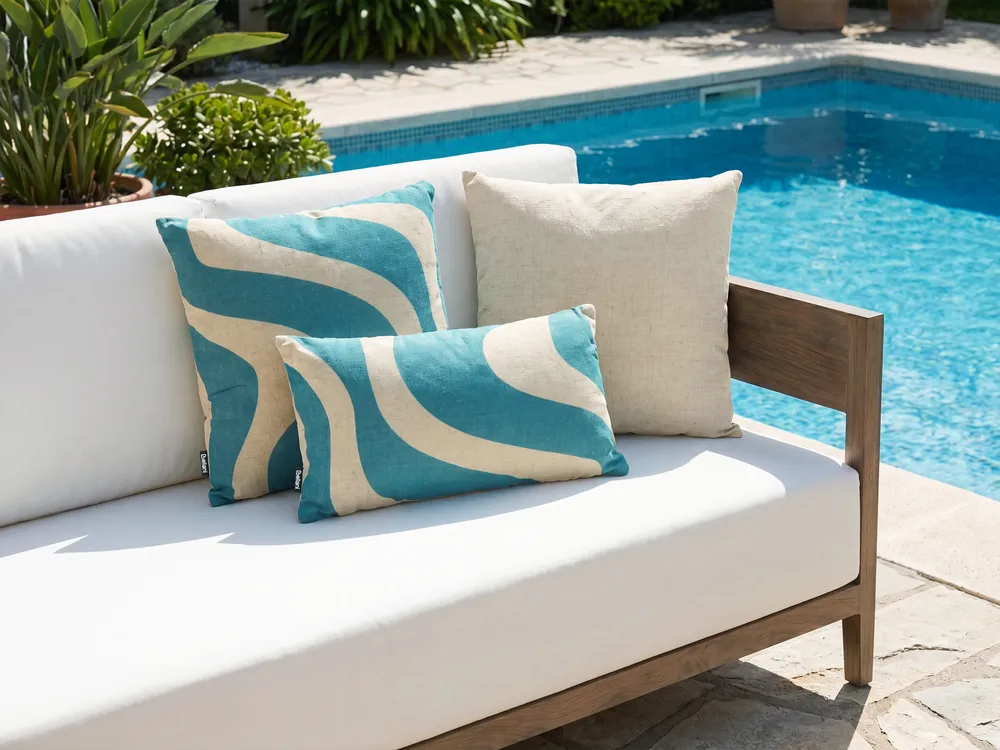 Set of 3 Outdoor Cushions AURINIA Abstract Pattern 30 x 50 cm 45 x 45 cm Beige/ Blue
