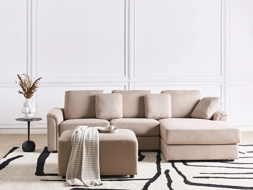 Corner Sofa KOHLO with Ottoman Fabric Taupe Left Hand_1183587