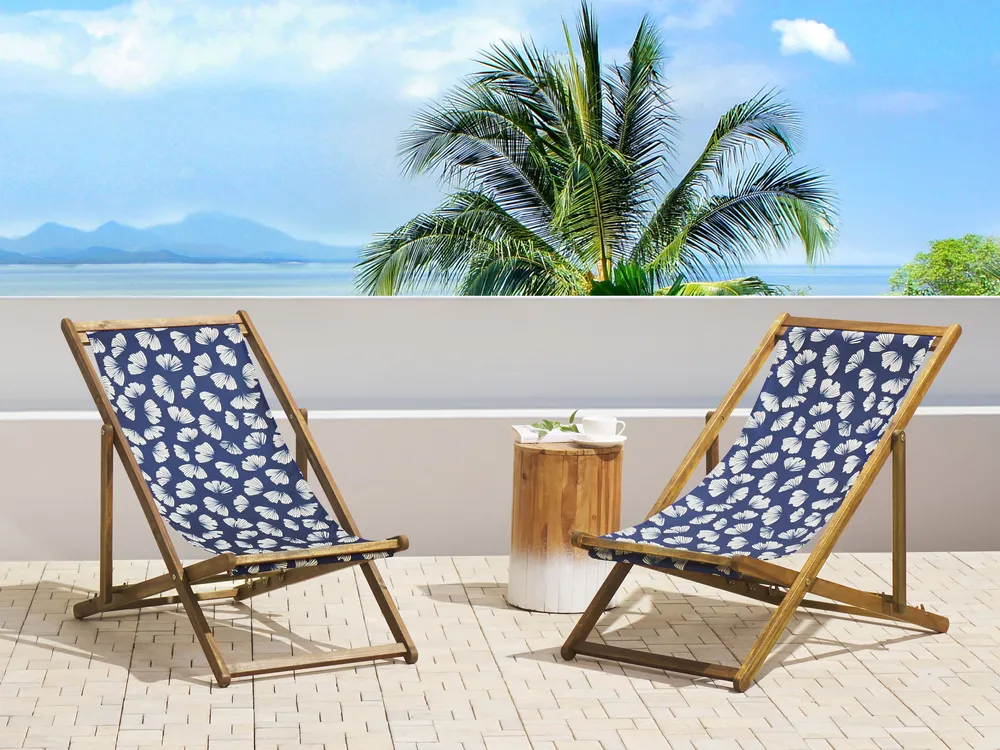 Set of 2 Sun Lounger Replacement Fabrics ANZIO/AVELLINO 113 x 44 cm Navy Blue
