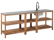 3 Piece Outdoor Kitchen Set with Sink BRUCOLI Brown/ Black Acacia Wood_1002738
